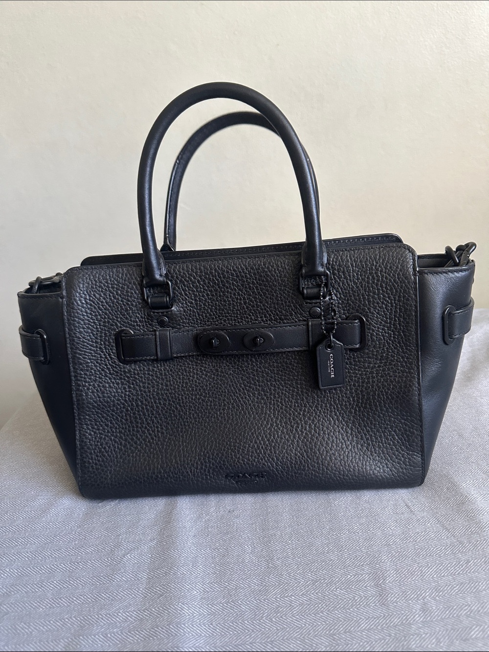 Coach Black Pebbled Leather Handbag with Top Handles